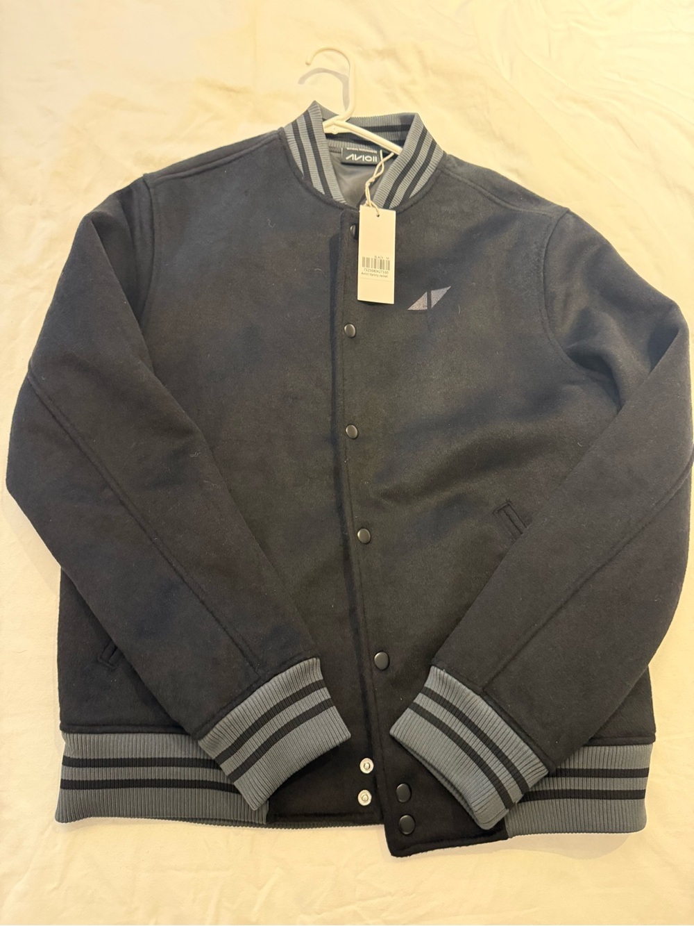 Avicii flagship Swedish store Men's Black Varsity Jacket with Gray Trim